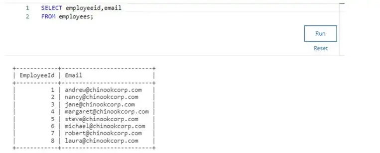 Chinook database - employeeid email column - Answer