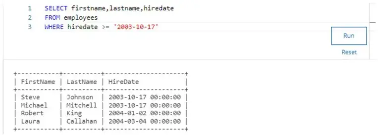Chinook database - hiredate column - Answer