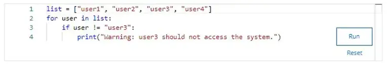 print a warning message if it finds "user3" in the list - Question