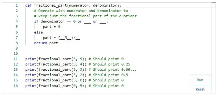 The fractional_part function divides the numerator by the denominator - Question